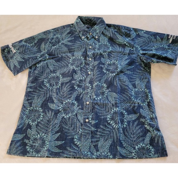 Reyn Sooper Men's Blue Floral Hawaiian Short-Sleeve Button-Up Shirt Size L - Picture 2 of 14